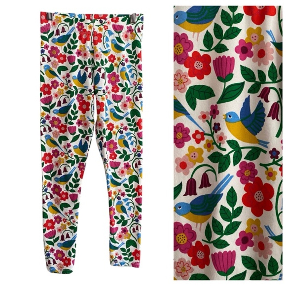 Mini Boden Colorful Floral Bird Print Fun Leggings 10
